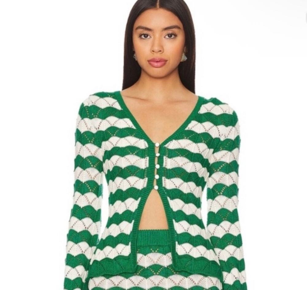 NWT Misa Los Angeles Nelly Cardigan, Green/White, Medium